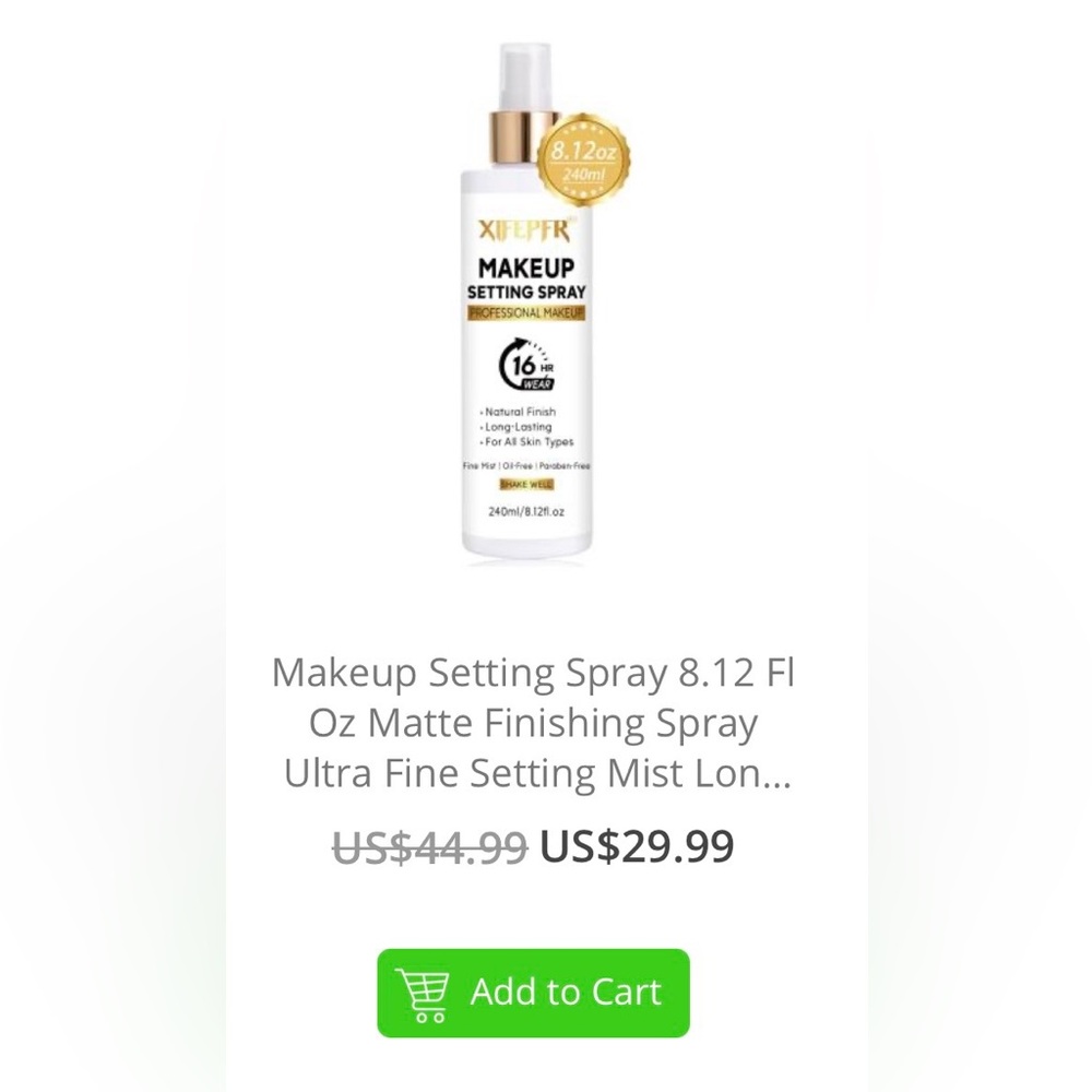 16 hour Makeup Setting Spray - Long-Lasting Natural Finish - Picture 2 of 7